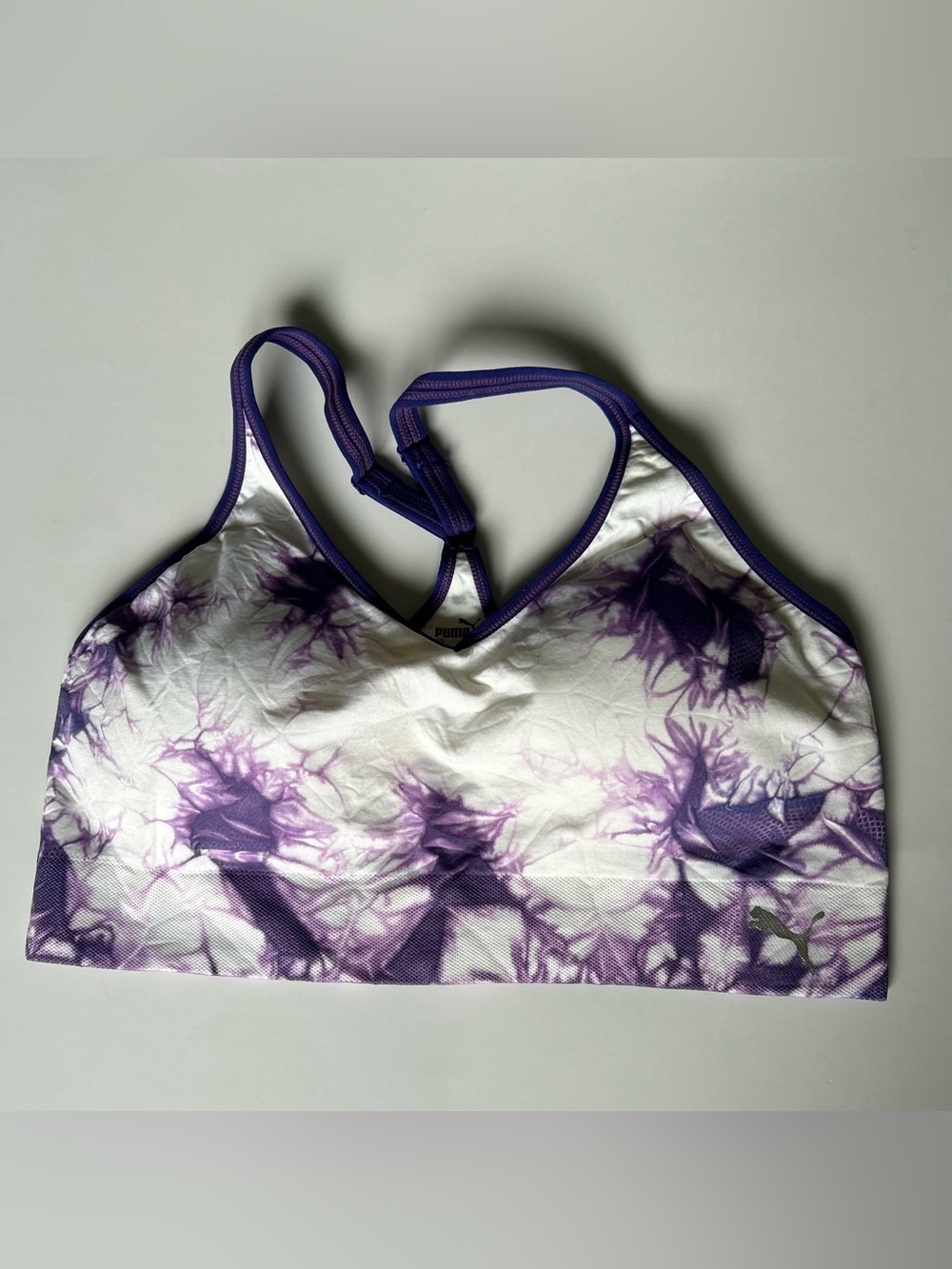 Puma White & Purple Tie-Dye Racerback Sports Bra Women’s Size XL